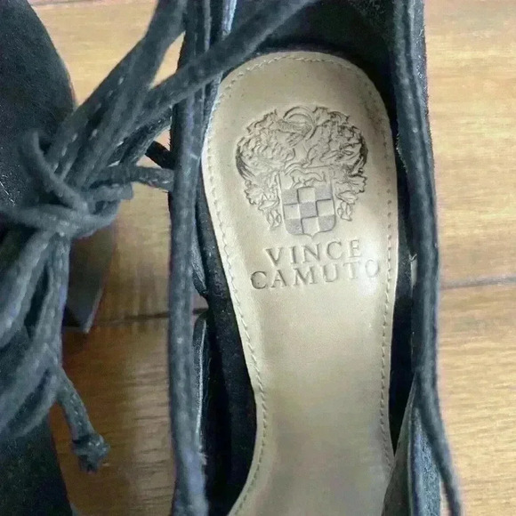 VINCE CAMUTO VC VASHA BLACK NUBUCK SANDAL PUMP HIGH HEEL Size 8M Lace Up - Picture 3 of 10